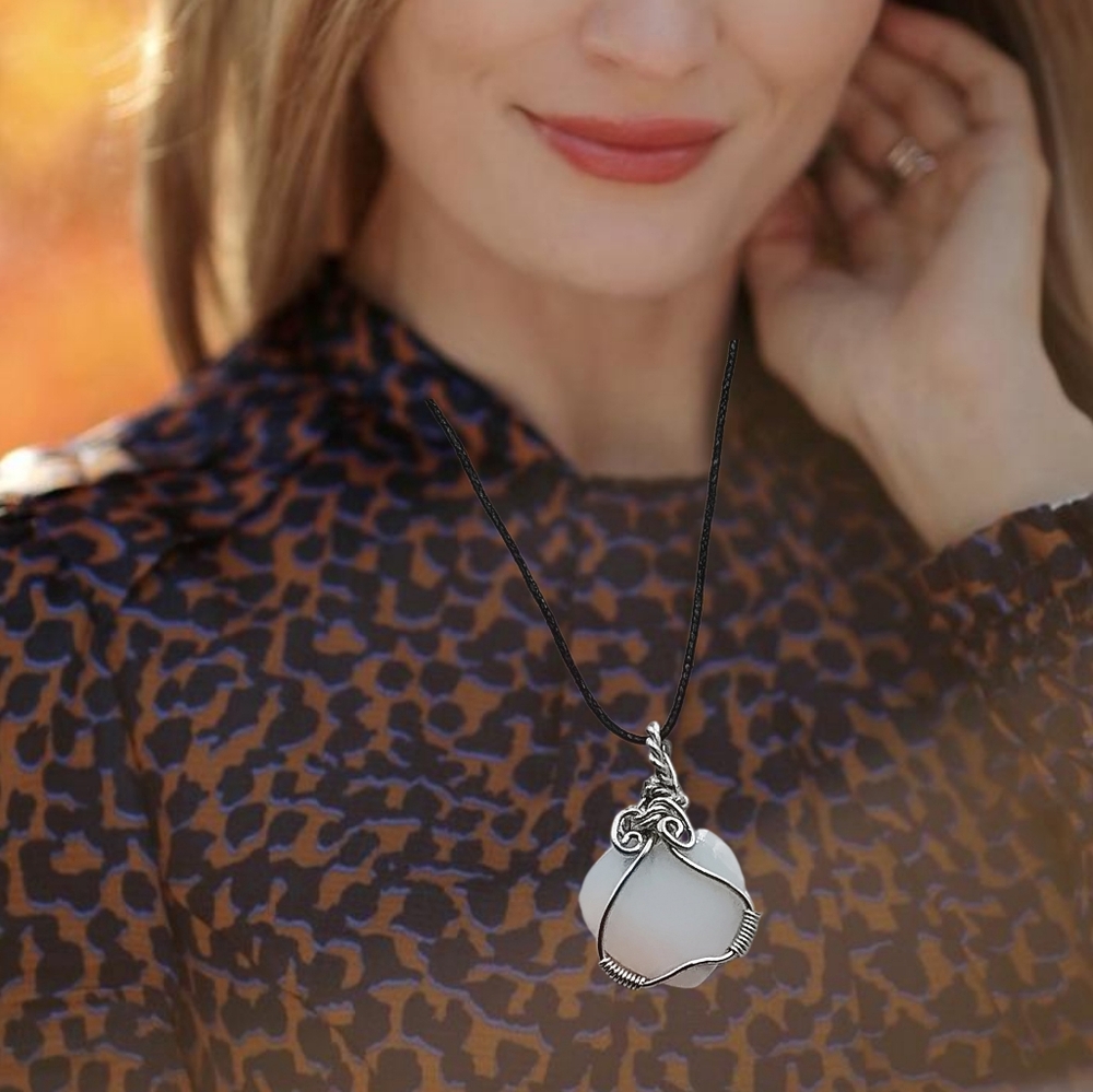 White Heart w/ Adjustable Black Cord Necklace